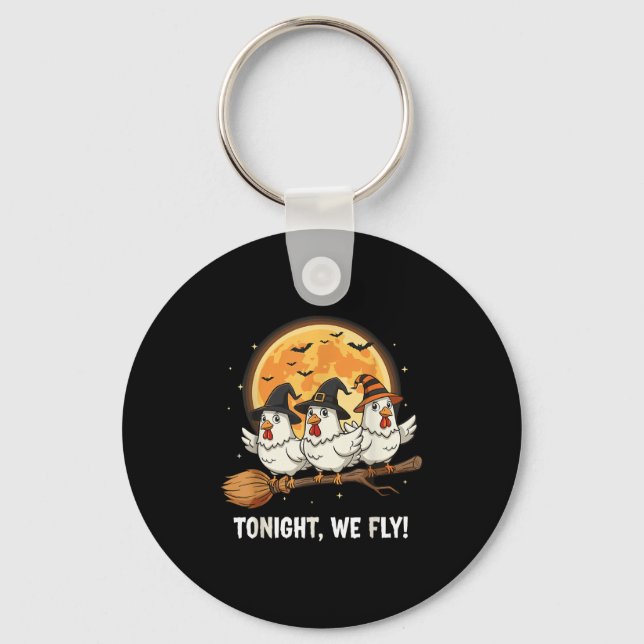 Funny Halloween Chicken Witches Broomstick Soky He Keychain (Front)