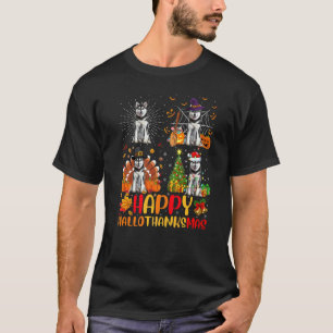 Funny Halloween Christmas Siberian Husky Dog Hall T-Shirt