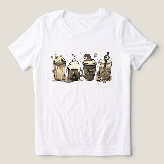 Funny Halloween Coffee Cups Tri-Blend Shirt (Design Front)