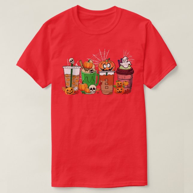 Funny Halloween Coffee Pumpkin Fall, Iced Coffee L T-Shirt (Design Front)
