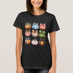 Funny Halloween Coquette Bow Pumpkin Autumn Thanks T-Shirt