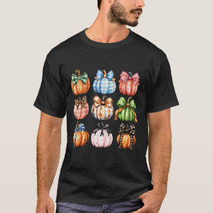 Funny Halloween Coquette Bow Pumpkin Autumn Thanks T-Shirt