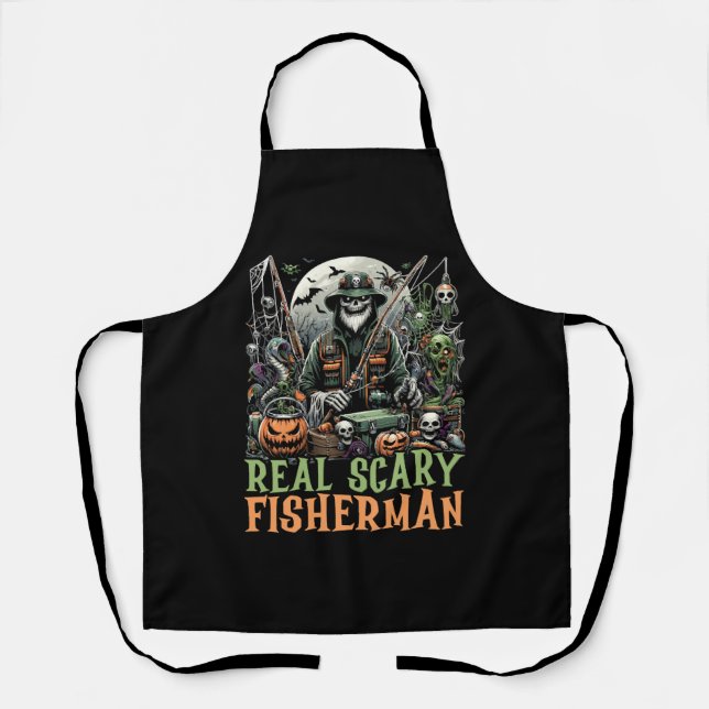 Funny Halloween Costume Fisherman Fishing Trick Or Apron (Front)