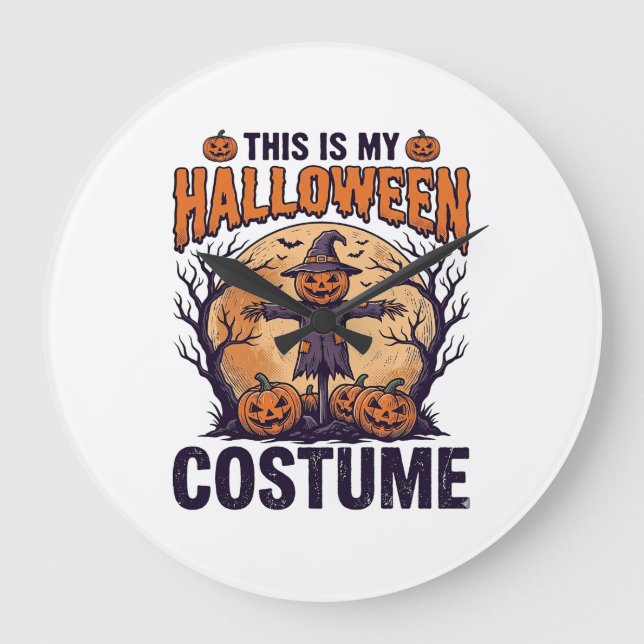 Funny Halloween Costume Pumpkin Witch Shirt Design Large Clock (Front)