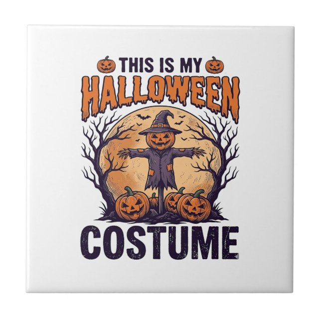 Funny Halloween Costume Pumpkin Witch Shirt Design Tile (Front)