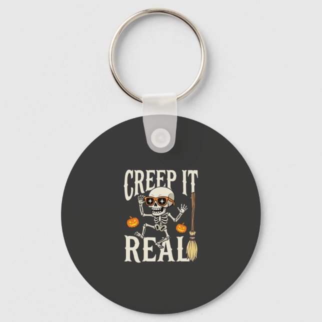 Funny Halloween Creep It Real Dancing Skeleton Des Keychain (Front)