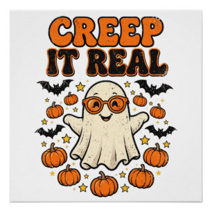 Funny Halloween Creep It Real Retro Ghost Poster