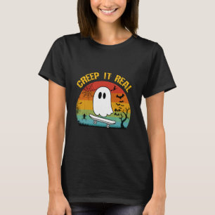 Funny Halloween Creep It Real Retro Skateboarding  T-Shirt