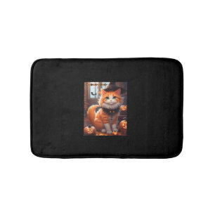 Funny Halloween Cute Orange Cat with Wizard Hat Ba Bath Mat