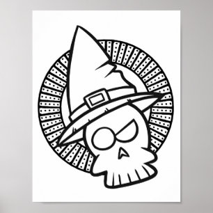 Funny Halloween Cynical Skull Colouring Page Poster