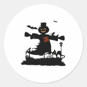 Funny halloween design with scarecrow classic round sticker