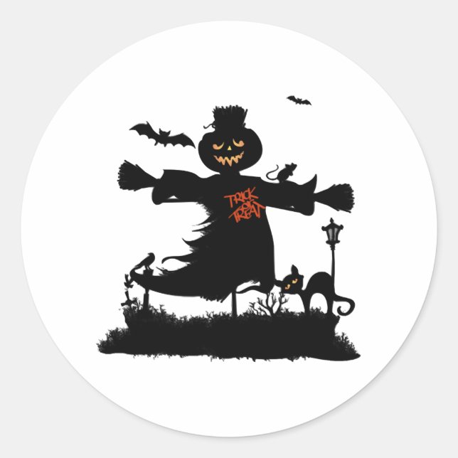 Funny halloween design with scarecrow classic round sticker (Front)