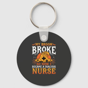 Funny Halloween Dialysis Nurse Witch Broom Design Keychain