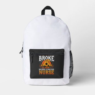 Funny Halloween Dialysis Nurse Witch Broom Design Printed Backpack