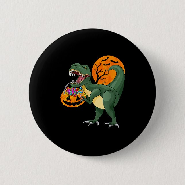 Funny Halloween Dinosaur Pumpkin Y T Rex Boys Kids 2 Inch Round Button (Front)