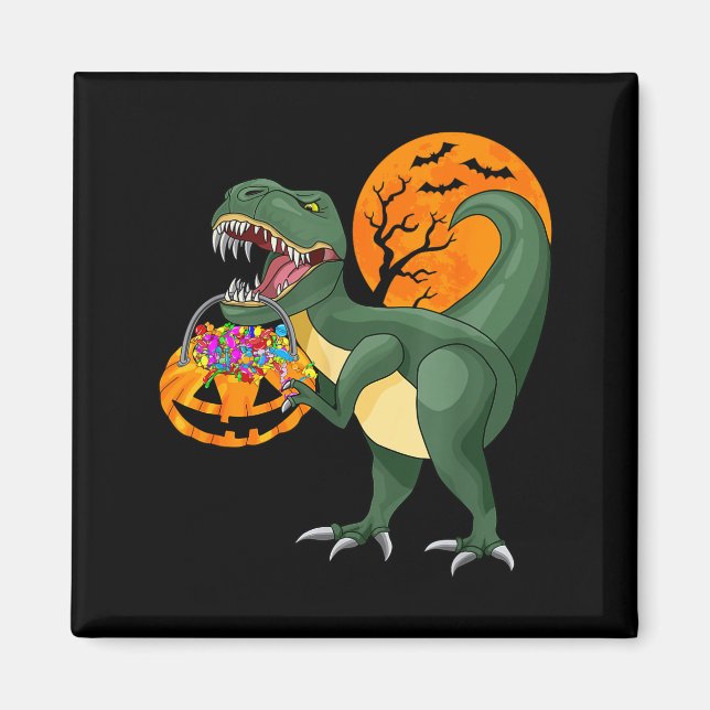 Funny Halloween Dinosaur Pumpkin Y T Rex Boys Kids Magnet (Front)