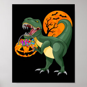 Funny Halloween Dinosaur Pumpkin Y T Rex Boys Kids Poster