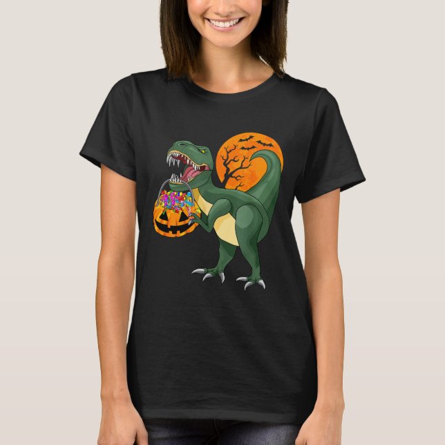 Funny Halloween Dinosaur Pumpkin Y T Rex Boys Kids T-Shirt (Front)
