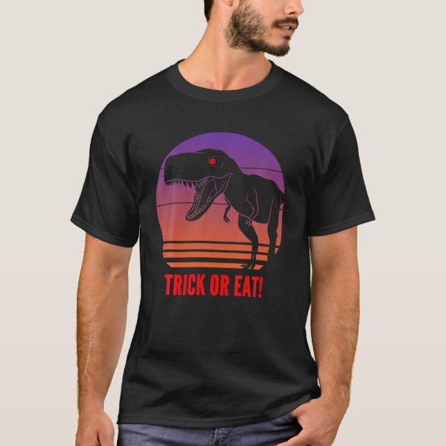 Funny Halloween Dinosaur T Rex Trick Or Treat Eat T-Shirt (Front)