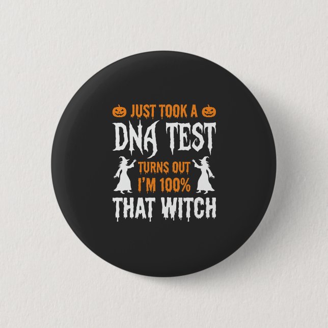 Funny Halloween DNA Test Witch Graphic 2 Inch Round Button (Front)