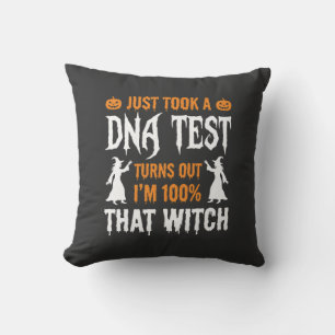 Funny Halloween DNA Test Witch Graphic Throw Pillow