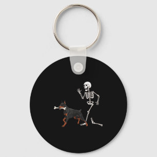 Funny Halloween Doberman Nscher And Skeleton Keychain