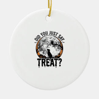 Funny Halloween Dog Treat Vintage Vector Design_1 Ceramic Ornament