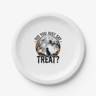 Funny Halloween Dog Treat Vintage Vector Design_1 Paper Plate