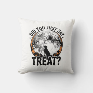 Funny Halloween Dog Treat Vintage Vector Design_1 Throw Pillow