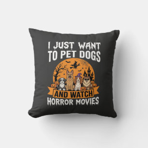 Funny Halloween Dogs Horror Movies Vector Throw Pillow