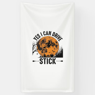 Funny Halloween Drive Stick Witch Vintage Shirt De Banner
