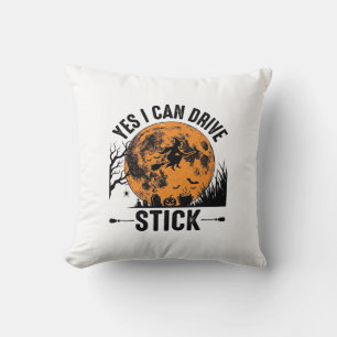 Funny Halloween Drive Stick Witch Vintage Shirt De Throw Pillow