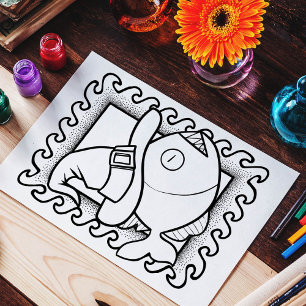 Funny Halloween Fish Colouring Page Poster