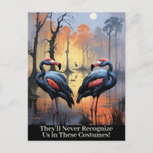 Funny Halloween Flamingos Wearing Vulture Costumes