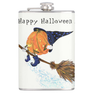 Funny Halloween Flask Witch Pumpkin Flying