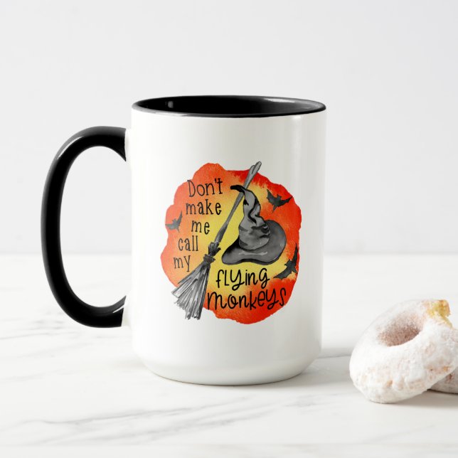 Funny Halloween FLYING MONKEYS Saying Mug (With Donut)