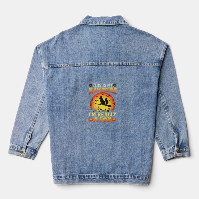 Funny Halloween Fox Human Costume Denim Jacket (Back)