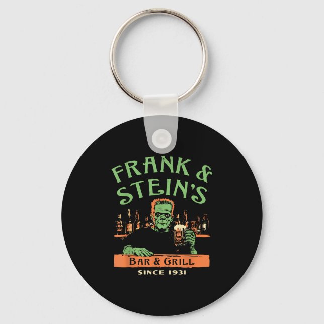 Funny Halloween Frank And Stein's Bar Grill  Keychain (Front)