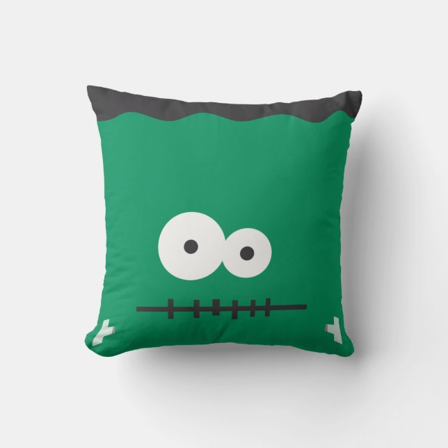 Funny Halloween Frankenstein Face Throw Pillow (Front)