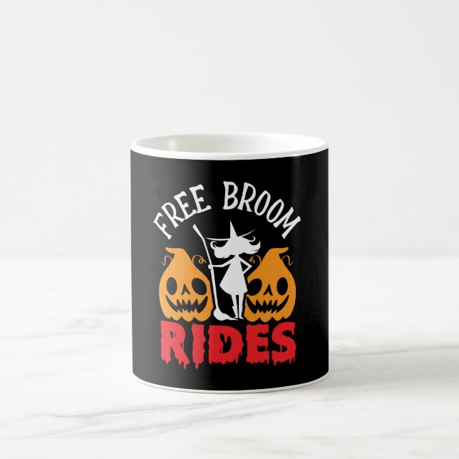 Funny Halloween Free Broom Rides Witch Pumpkins  Coffee Mug (Center)