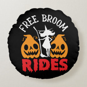 Funny Halloween Free Broom Rides Witch Pumpkins Round Pillow
