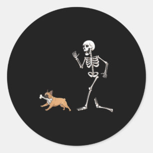 Funny Halloween French Bulldog And Skeleton Classic Round Sticker