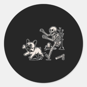 Funny Halloween French Bulldog Skeleton Soky Seaso Classic Round Sticker