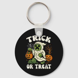 Funny Halloween Gamer Pixel Kids Trick Or Treat Pu Keychain