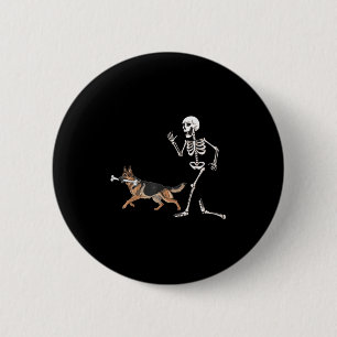 Funny Halloween German Shepherd And Skeleton 2 Inch Round Button