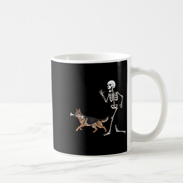 Funny Halloween German Shepherd And Skeleton  Coffee Mug (Right)