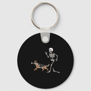 Funny Halloween German Shepherd And Skeleton Keychain