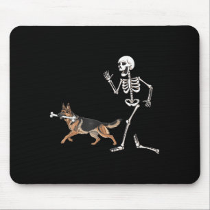 Funny Halloween German Shepherd And Skeleton  Mouse Pad