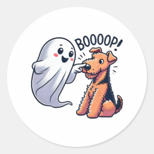 Funny Halloween Ghost Airedale Terrier Boop Lazy C Classic Round Sticker