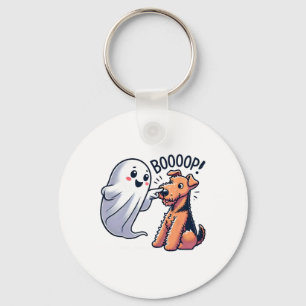 Funny Halloween Ghost Airedale Terrier Boop Lazy C Keychain
